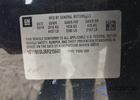 2014 Chevrolet Malibu 1Ls from USA, damaged, VIN 1G11B5SL2EF215847